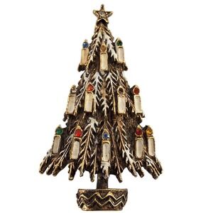 Vintage Signed ART Aurther Pepper Christmas Tree Brooch‎ Gold Tone Snowy Enamel